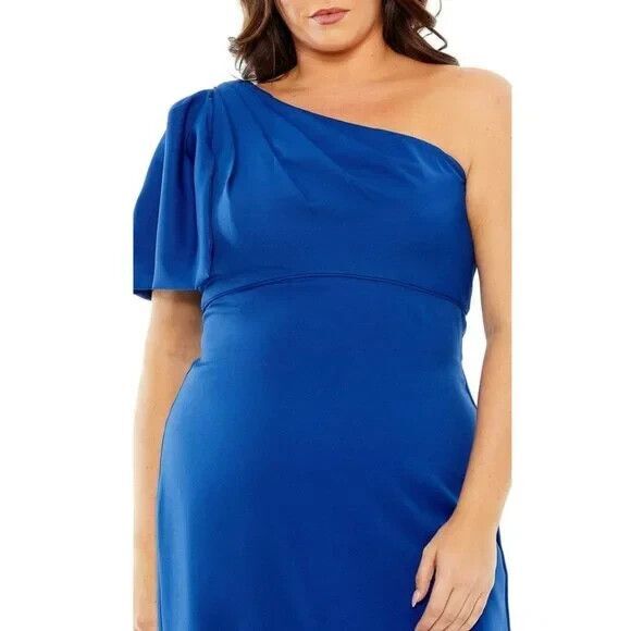 Mac Duggal Women's‎ Cobalt Blue One Shoulder Ruffle Dress Sz 14W $398 NWT - Picture 2 of 6